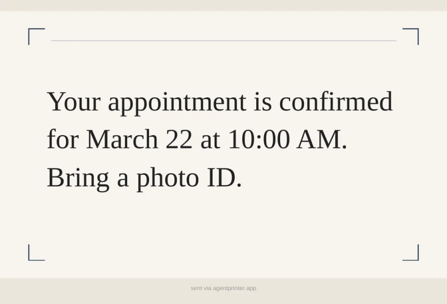 Note layout postcard confirming an appointment